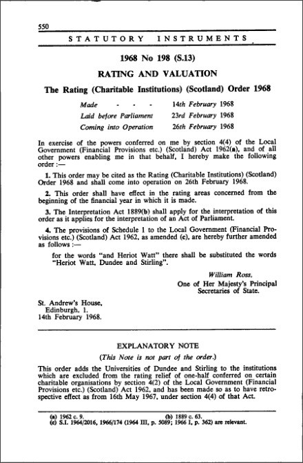 The Rating (Charitable Institutions) (Scotland) Order 1968