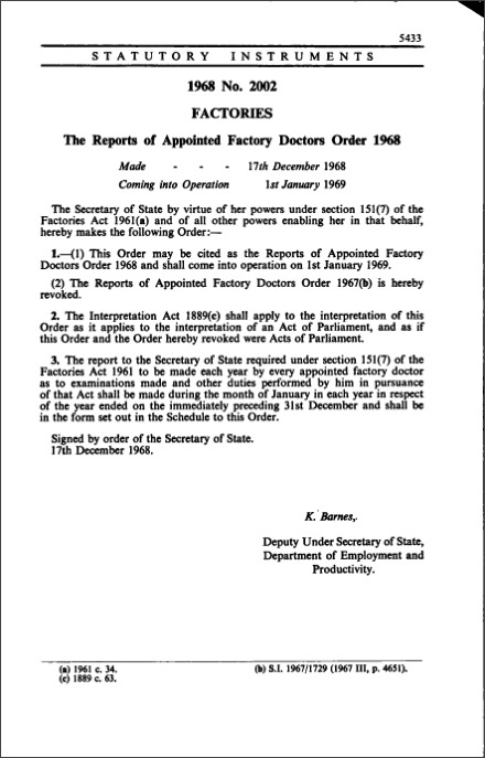 The Reports of Appointed Factory Doctors Order 1968