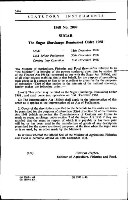 The Sugar (Surcharge Remission) Order 1968