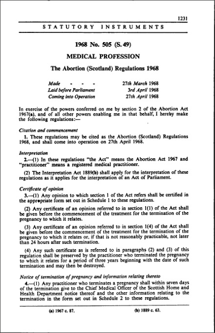 The Abortion (Scotland) Regulations 1968