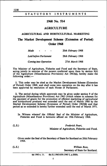 The Market Development Scheme (Extension of Period) Order 1968