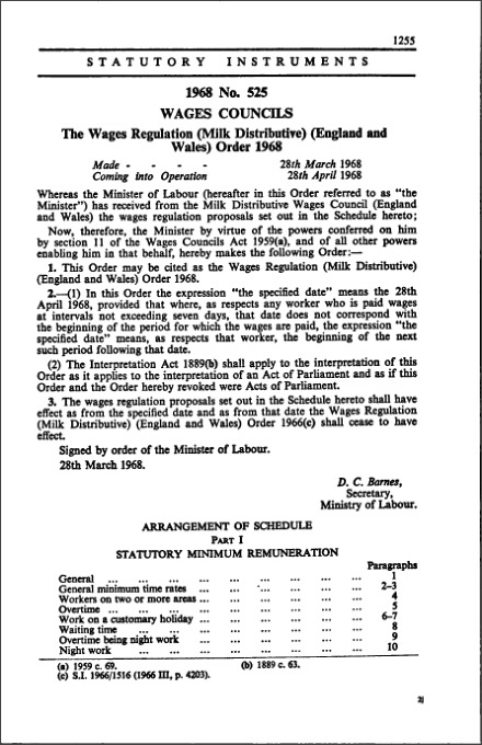 The Wages Regulation (Milk Distributive) (England and Wales) Order 1968