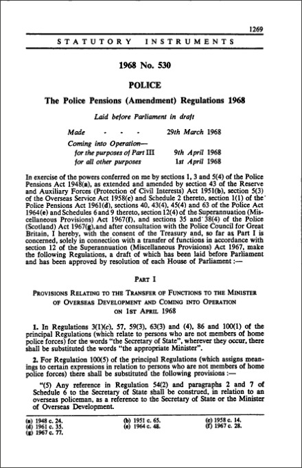 The Police Pensions (Amendment) Regulations 1968