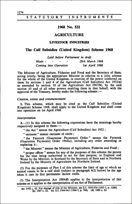 The Calf Subsidies (United Kingdom) Scheme 1968