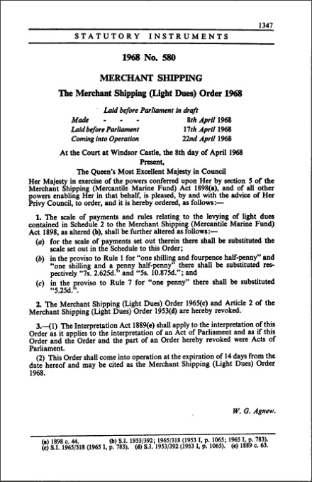 The Merchant Shipping (Light Dues) Order 1968