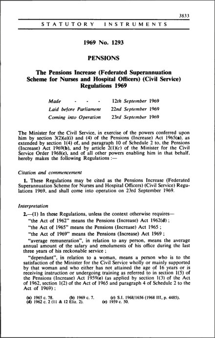 The Pensions Increase (Federated Superannuation Scheme for Nurses and Hospital Officers) (Civil Service) Regulations 1969