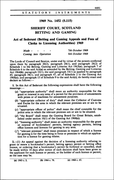 Act of Sederunt (Betting and Gaming Appeals and Fees of Clerks to Licensing Authorities) 1969
