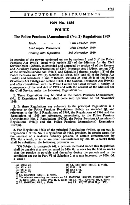 The Police Pensions (Amendment) (No. 2) Regulations 1969