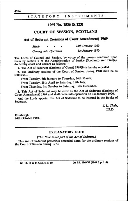 Act of Sederunt (Sessions of Court Amendment) 1969