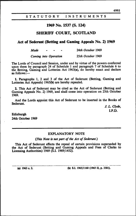Act of Sederunt (Betting and Gaming Appeals No. 2) 1969