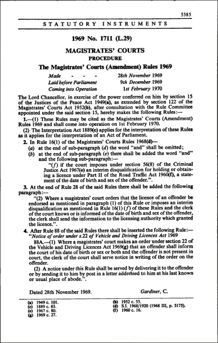 The Magistrates' Courts (Amendment) Rules 1969