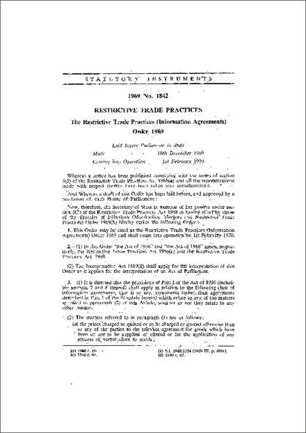 The Restrictive Trade Practices (Information Agreements) Order 1969