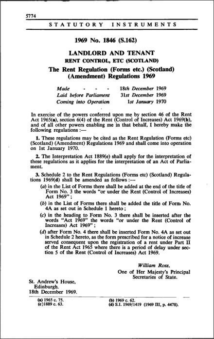The Rent Regulation (Forms etc.) (Scotland) (Amendment) Regulations 1969