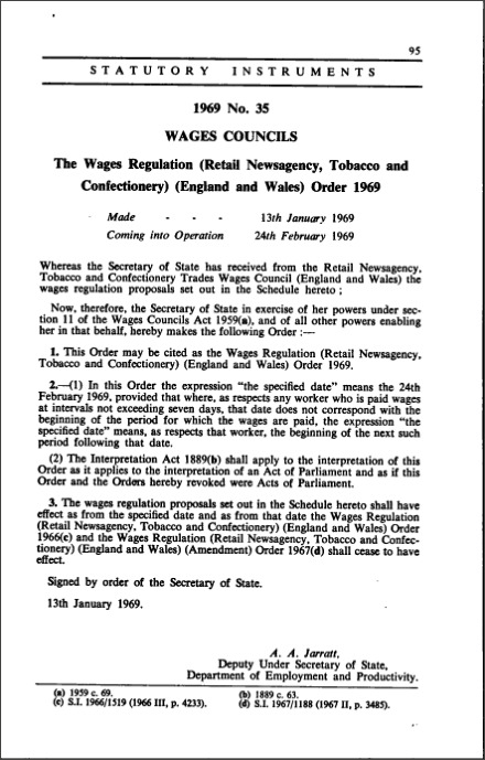 The Wages Regulation (Retail Newsagency, Tobacco and Confectionery) (England and Wales) Order 1969