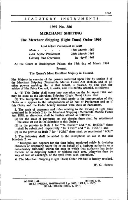 The Merchant Shipping (Light Dues) Order 1969
