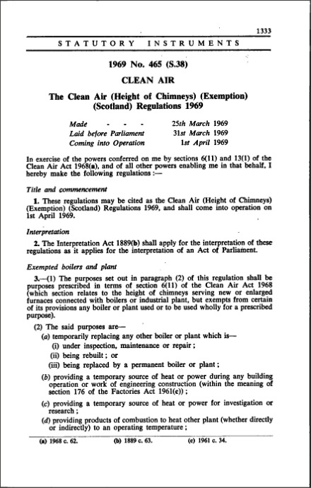 The Clean Air (Height of Chimneys) (Exemption) (Scotland) Regulations 1969