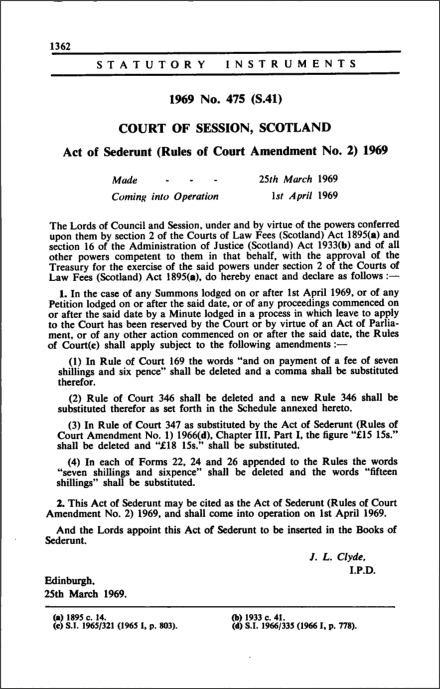 Act of Sederunt (Rules of Court Amendment No. 2) 1969