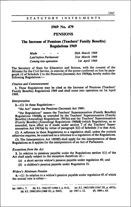 The Increase of Pensions (Teachers' Family Benefits) Regulations 1969