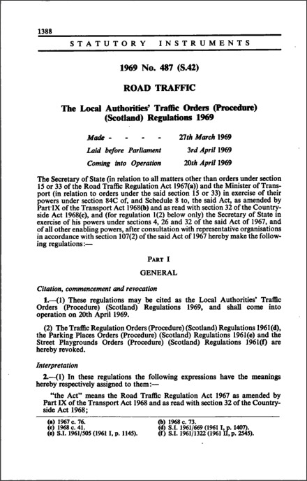 The Local Authorities' Traffic Orders (Procedure) (Scotland) Regulations 1969