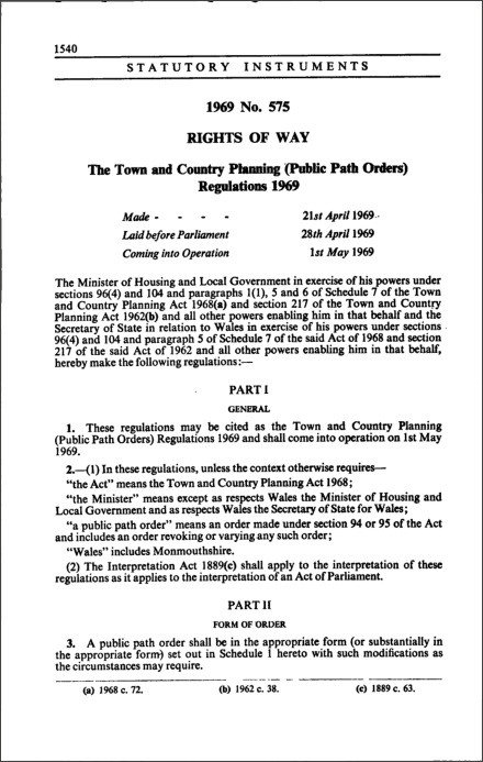 The Town and Country Planning (Public Path Orders) Regulations 1969