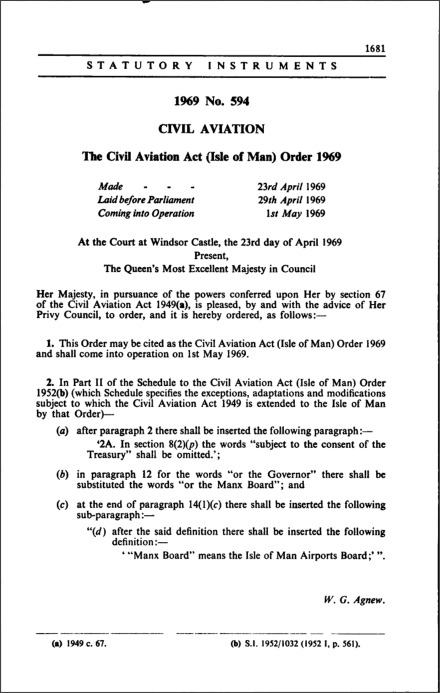 The Civil Aviation Act (Isle of Man) Order 1969