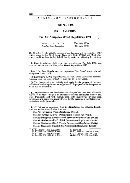 The Air Navigation (Fees) Regulations 1970