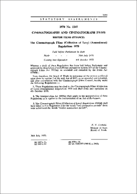 The Cinematograph Films (Collection of Levy) (Amendment) Regulations 1970