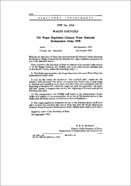 The Wages Regulation (General Waste Materials Reclamation) Order 1970