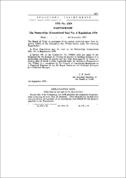 The Partnerships (Unrestricted Size) No. 4 Regulations 1970