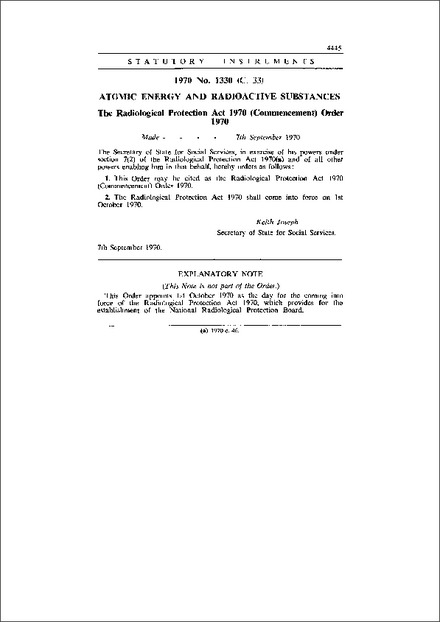 The Radiological Protection Act 1970 (Commencement) Order 1970