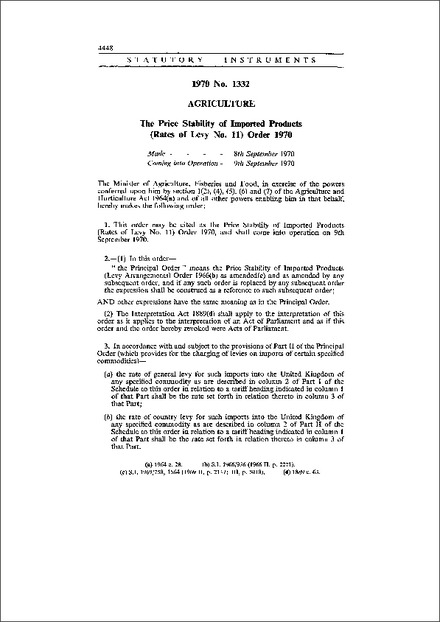 The Price Stability of Imported Products (Rates of Levy No. 11) Order 1970