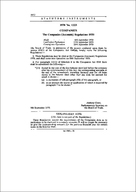 The Companies (Accounts) Regulations 1970