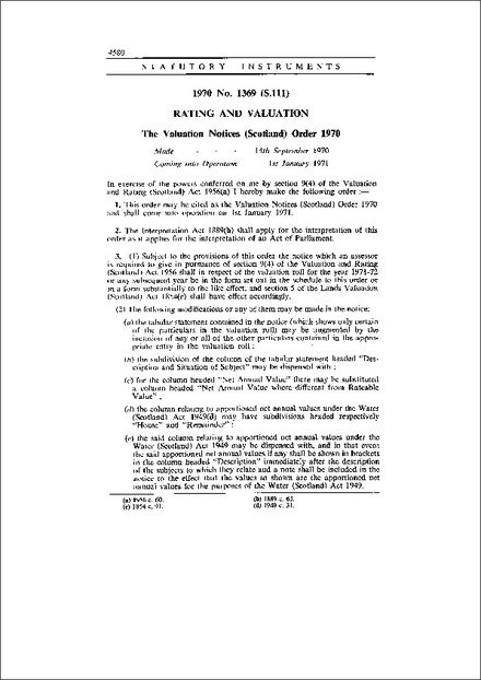 The Valuation Notices (Scotland) Order 1970