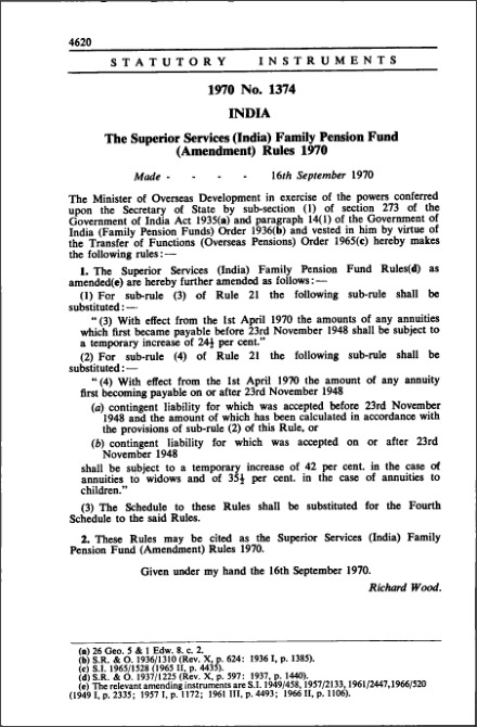 The Superior Services (India) Family Pension Fund (Amendment) Rules 1970