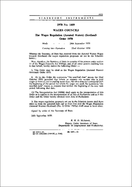 The Wages Regulation (Aerated Waters) (Scotland) Order 1970