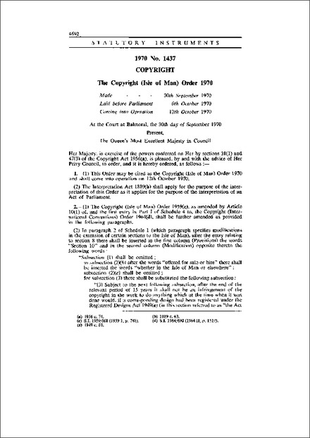 The Copyright (Isle of Man) Order 1970