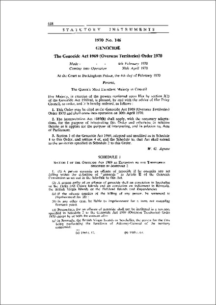 The Genocide Act 1969 (Overseas Territories) Order 1970