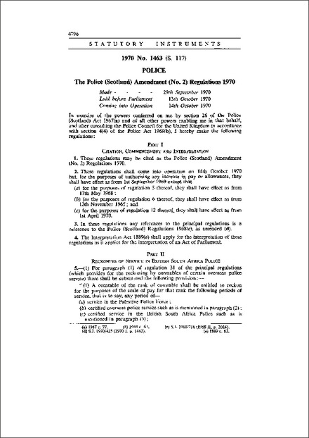 The Police (Scotland) Amendment (No. 2) Regulations 1970