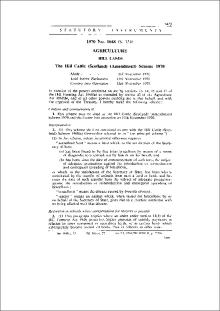 The Hill Cattle (Scotland) (Amendment) Scheme 1970