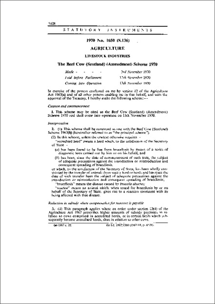 The Beef Cow (Scotland) (Amendment) Scheme 1970