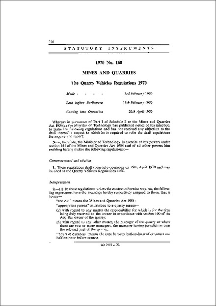 The Quarry Vehicles Regulations 1970