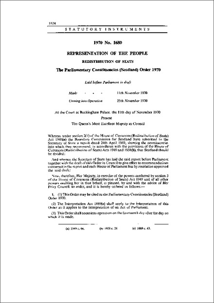 The Parliamentary Constituencies (Scotland) Order 1970