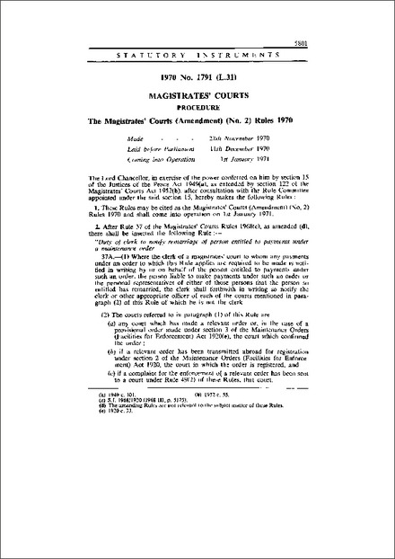 The Magistrates' Courts (Amendment) (No. 2) Rules 1970