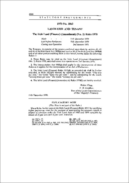 The Irish Land (Finance) (Amendment) (No. 2) Rules 1970