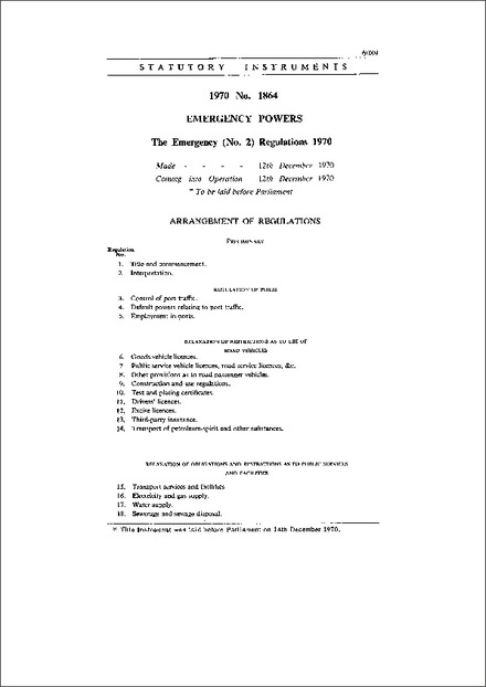 The Emergency (No. 2) Regulations 1970