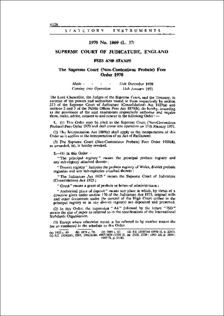 The Supreme Court (Non-Contentious Probate) Fees Order 1970