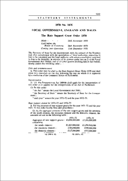 The Rate Support Grant Order 1970