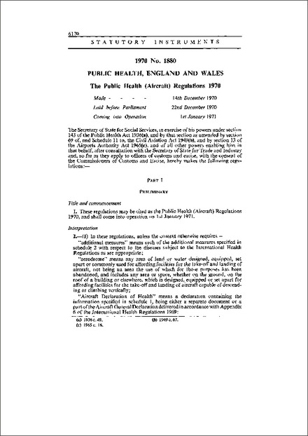 The Public Health (Aircraft) Regulations 1970