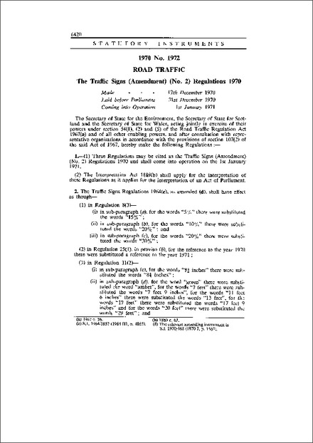 The Traffic Signs (Amendment) (No. 2) Regulations 1970