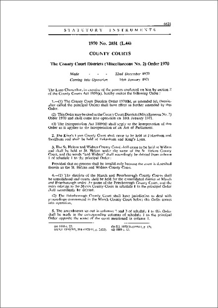 The County Court Districts (Miscellaneous No. 2) Order 1970